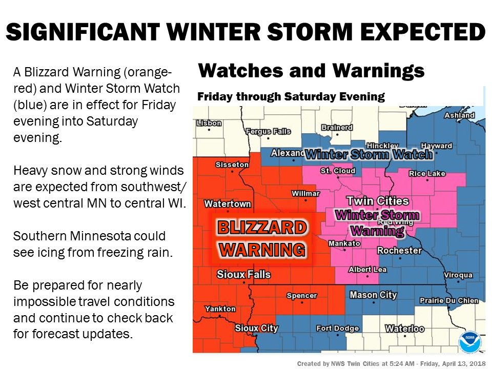 MnDOT's tweet image. What's scarier than Friday the 13th? 
Thunderstorms, hail, a blizzard and freezing rain—all of which are headed our way.

Use the @NWSTwinCities for forecast info and 511mn.org for updated road conditions before you travel.