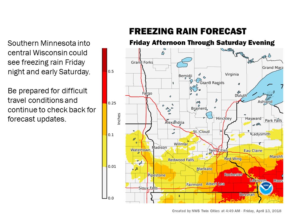 MnDOT's tweet image. What's scarier than Friday the 13th? 
Thunderstorms, hail, a blizzard and freezing rain—all of which are headed our way.

Use the @NWSTwinCities for forecast info and 511mn.org for updated road conditions before you travel.