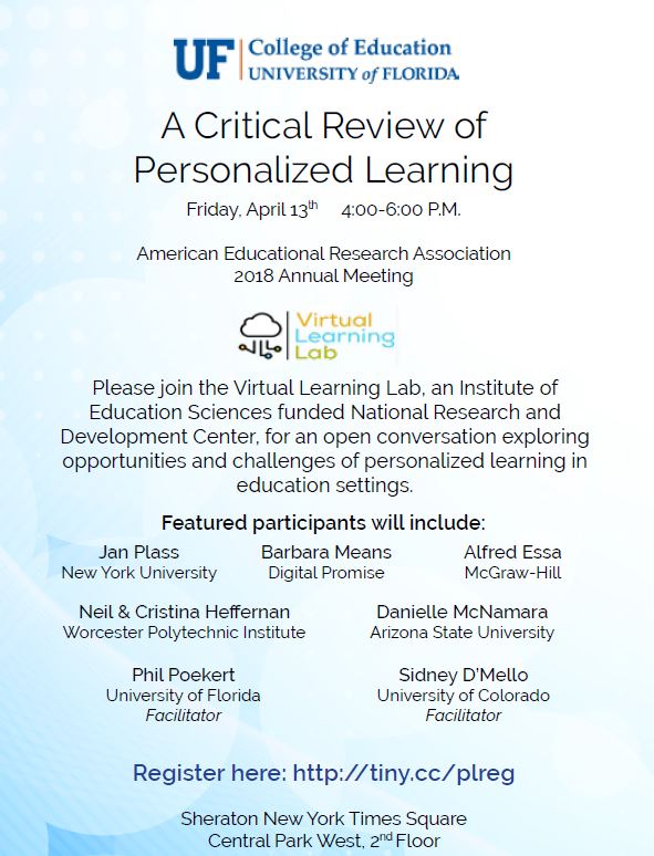 IESResearch's tweet image. Another interesting #AERA18 session: join the Virtual Learning Lab, an IES-funded National R&amp;amp;D Center, at 4:00 pm today for an open conversation exploring opportunities and challenges of #personalizedlearning in education settings. @virtuallearnlab