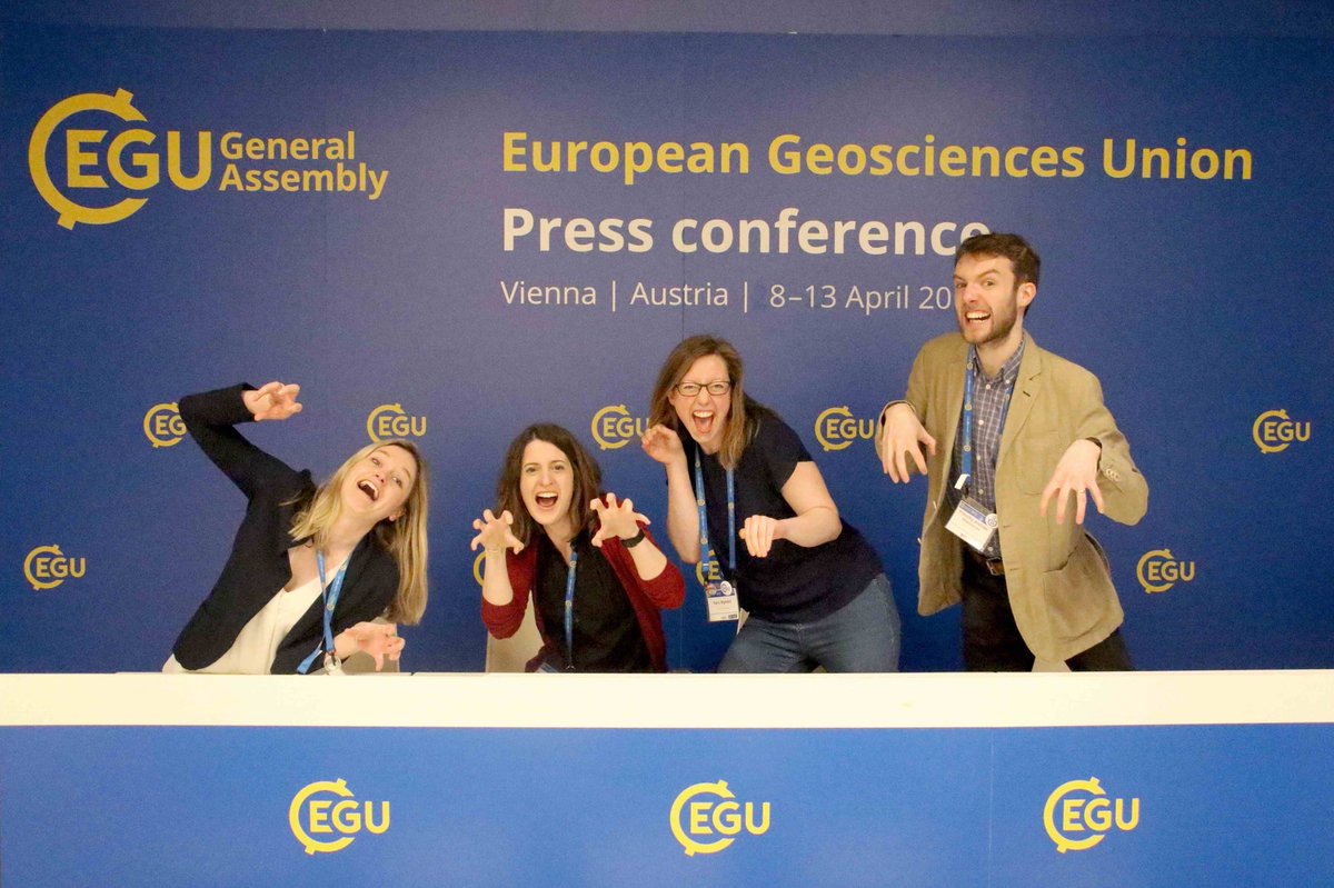 It was a blast guys! We look forward to the party later #EGUpressteamdoesthetrex #EGU18 @EuroGeosciences @KeriAMcNamara @TimMiddleton1 @SaraMynott @iamhazelgibson