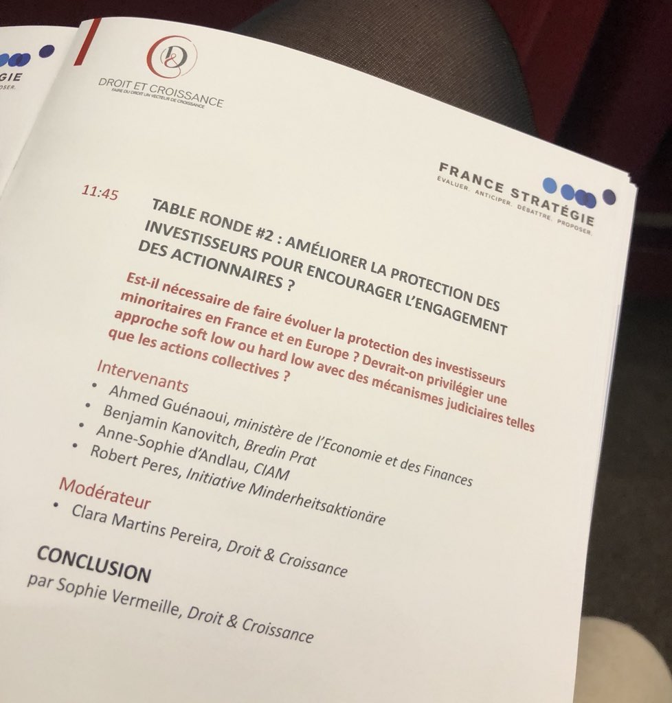 FlorenceHenrie1's tweet photo. @RulesForGrowth @Strategie_Gouv Conférence Gouvernance &amp; Engagement Actionnarial Protection des investisseurs. Pourquoi le recours au pénal en France ? Pour avoir plus facilement accès à la preuve. https://t.co/zyLONsHeS7
