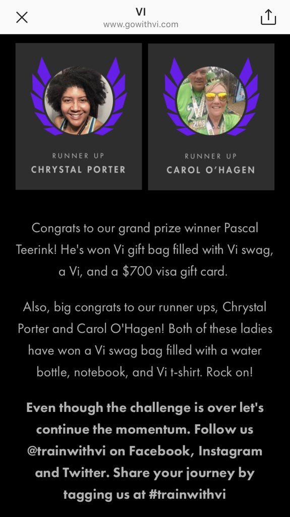 drchrystal's tweet photo. Yeah...I won a prize. I really enjoyed the challenge @TrainWithVI #gowithvi https://t.co/xS71uEor84
