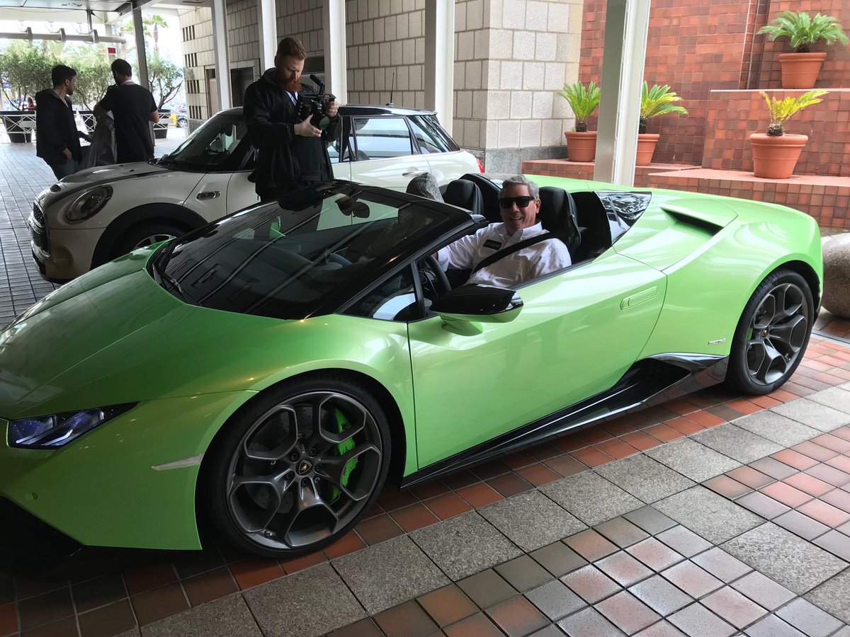 Mike_partypoker's tweet photo. Well, it’s not all bad when you bust out of a partypokerLIVE MILLIONS tourn. Gonna take a little spin around Barcelona in this Lambo!  👍 https://t.co/zfCYoTXDoM