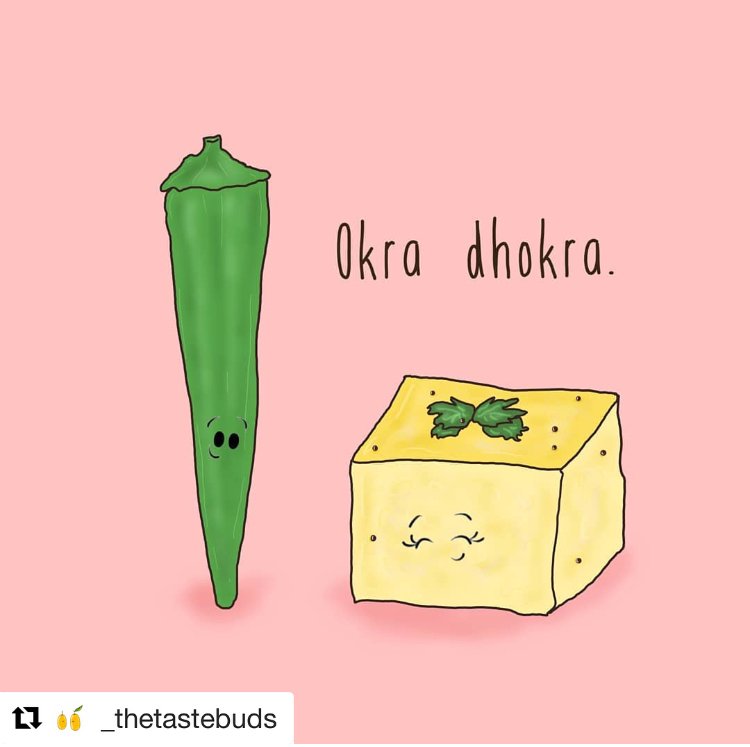 Shanafoods's tweet photo. Worried about #friday13th... thanks to @_thetastebuds its going to be Okra Dhokla
 #thetastebuds #cutefood #foodillustration #comics #instadaily #okra #bindhi #ladysfinger #desi #dhokla #dhokra #dhokhra #dhokri #coriander #tadka #india #indianfood #okiedokie #illustration https://t.co/fZO2nmVAq0