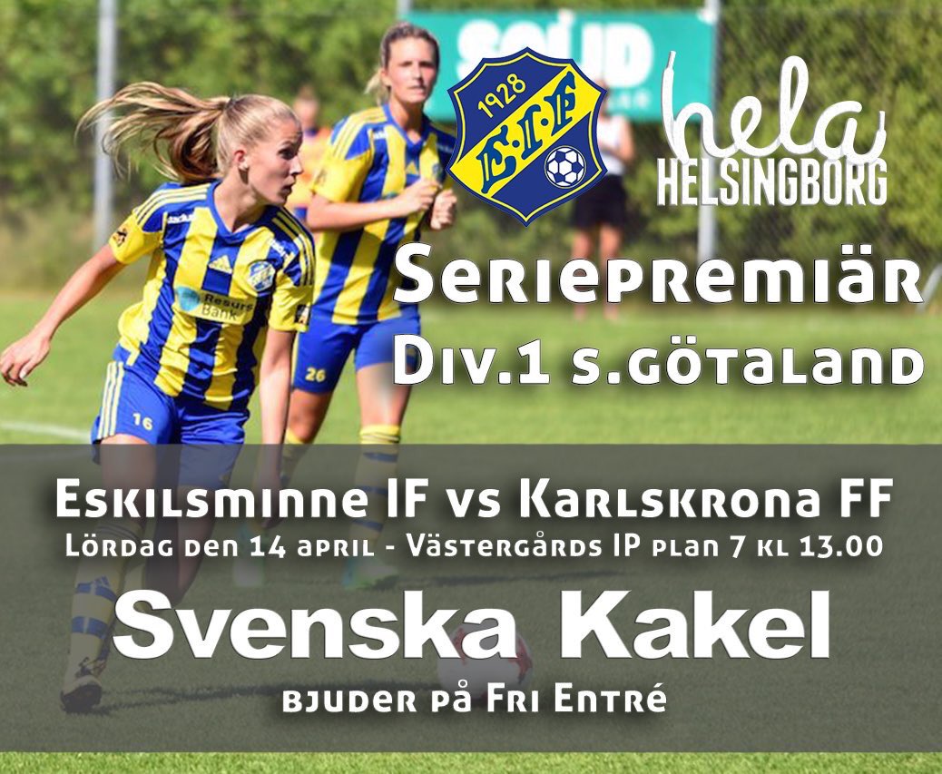EskilsminneIF's tweet photo. Imorgon lördag är det seriepremiär på Västergårds IP och vi gästas av @karlskronaff avspark kl.13:00

Vi är extra glada att kunna meddela att @svenskakakel bjuder på fri entré 

#eskils2018 #tillsammans #div1södragötaland https://t.co/mFnso9zPCL