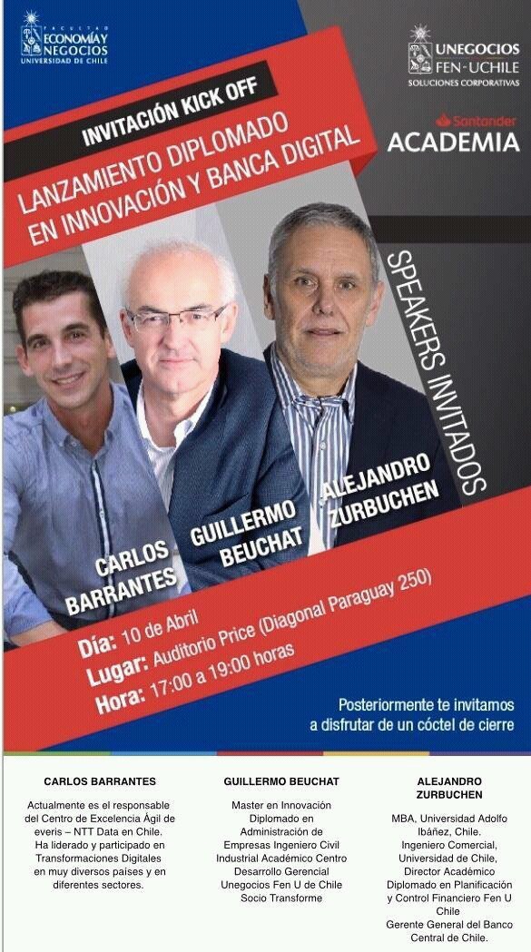 Muy buena compañia en lanzamiento Diplomado Innovación y Banca Digital <a href="/santanderchile/">Banco Santander Chile</a> <a href="/unegocios/">Unegocios UChile</a> <a href="/TFMConsultores/">Transforme</a>