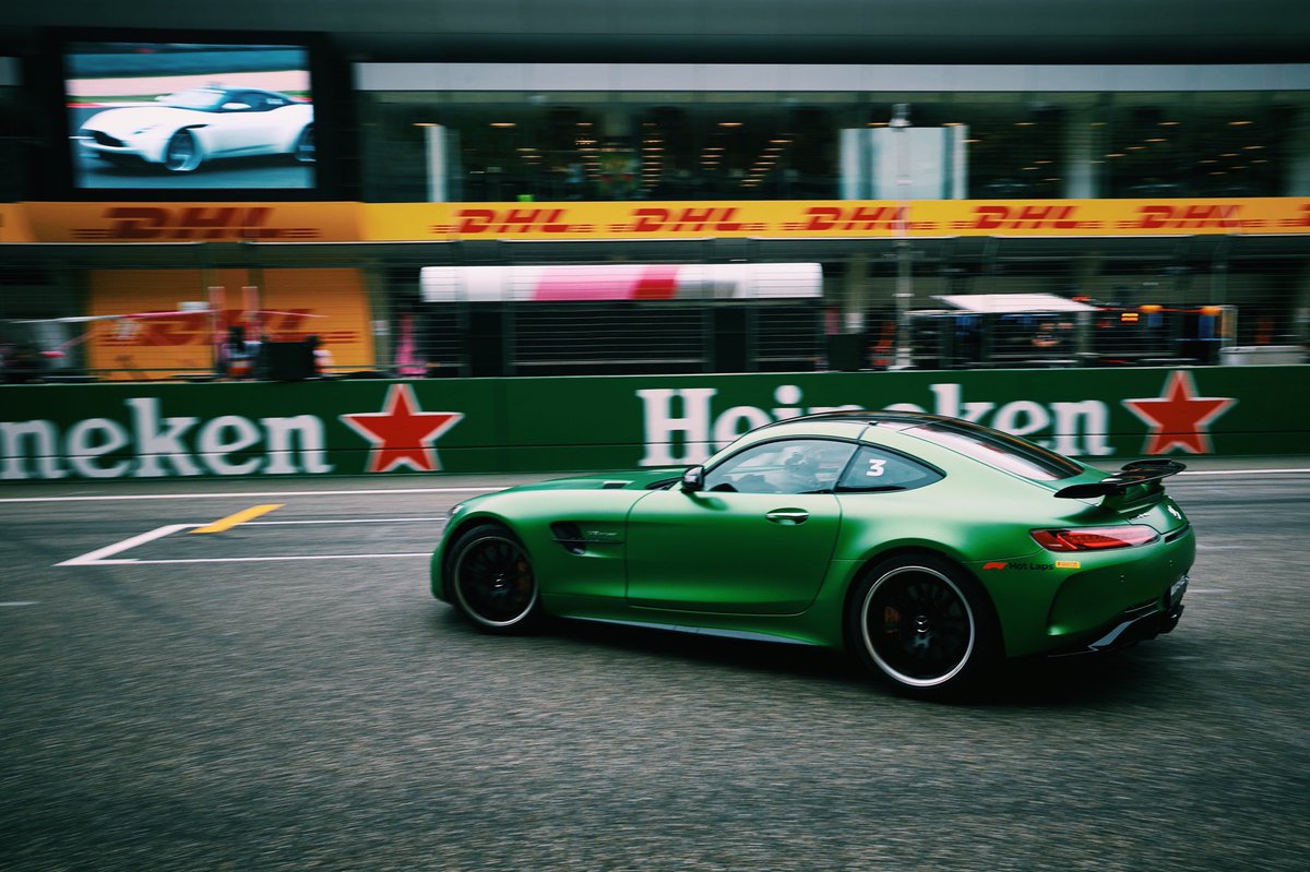 MercedesAMGF1's tweet photo. Tearing it up with @GeorgeRussell63 and the @MercedesAMG GT R today! 

#F1PirelliHotLaps = 🔥🔥🔥

#ChineseGP 🇨🇳 #DrivenByEachOther https://t.co/70dRMq5Yjy