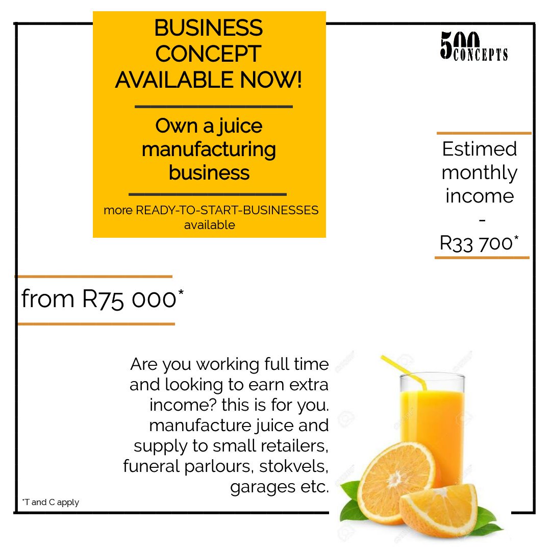 500concepts's tweet photo. Own your own juice manufacturing business by end May💰 #startups #businessowner #Smallbusinesses #unemployment #TGIF https://t.co/Ivd5SC4KHp