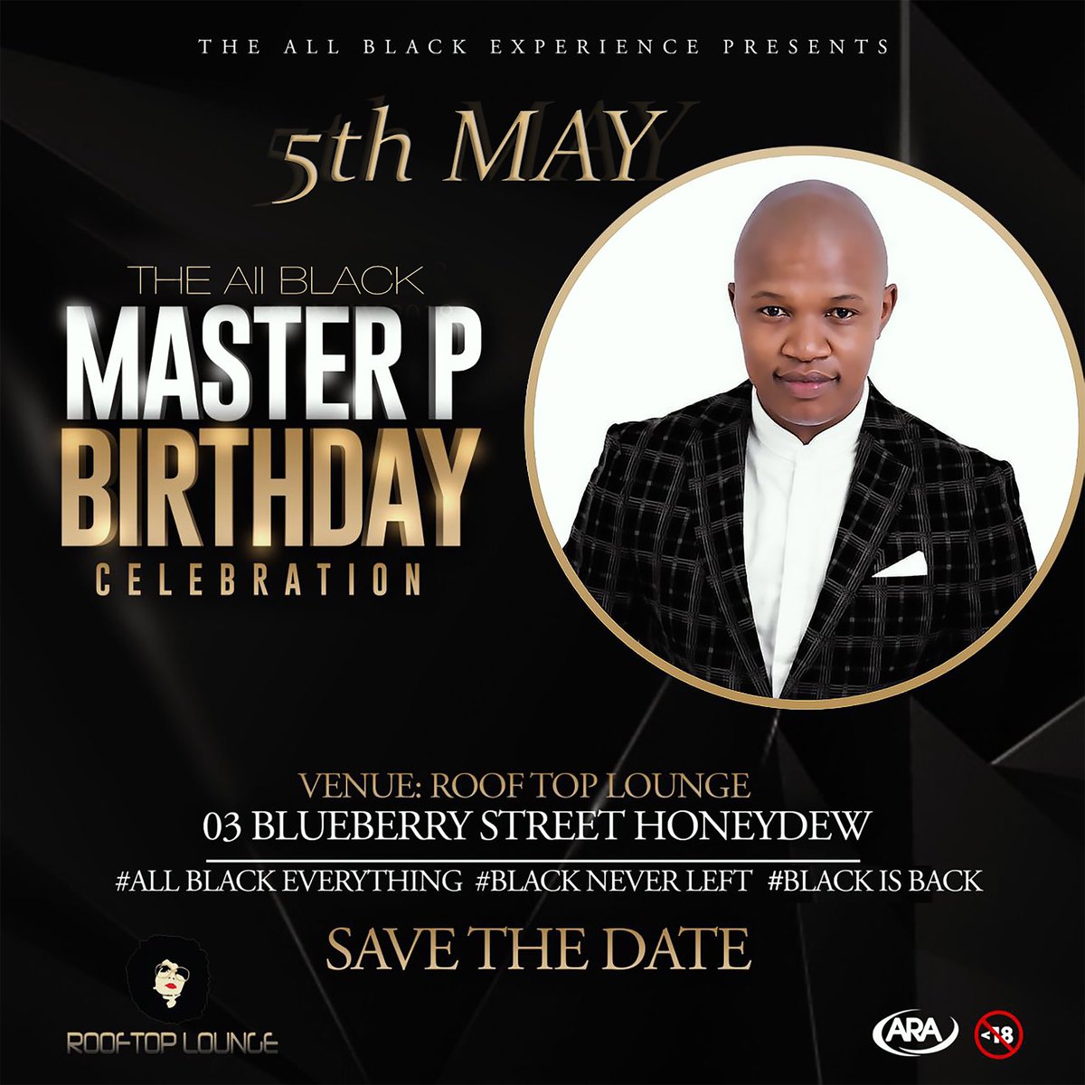 PhindoThesoil's tweet photo. The count down has begun... It’s about that Time...🏴🏴🏴 THE ALL BLACK PARTY IS HERE⬛️ 5 MAY ITS GOING DOWN. @rooftop_lounge_ 
Excess• All BLACK #NoBlackNoEntry
#allblackeverything #blackneverleft #backisback https://t.co/8XcOuJXDmq
