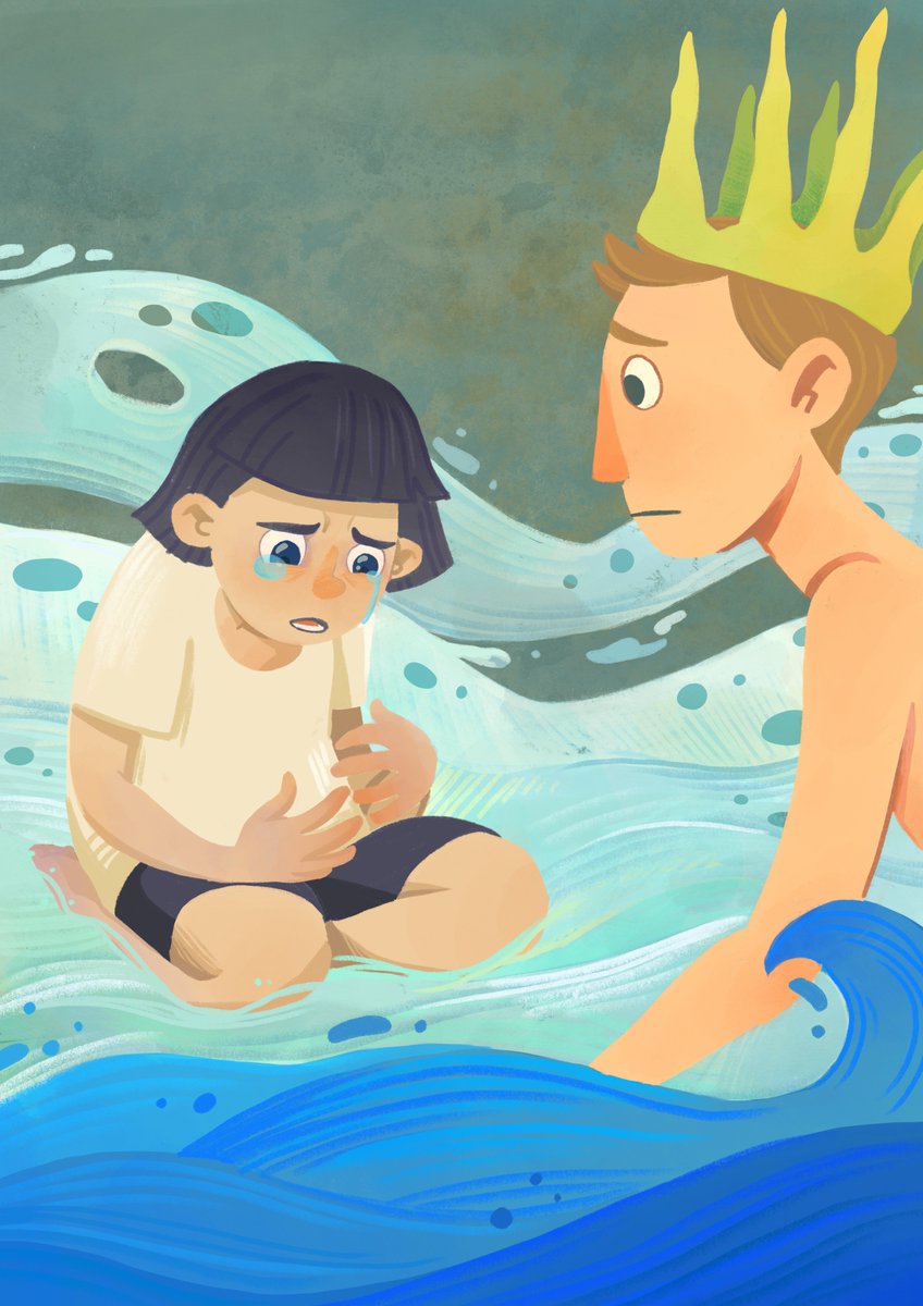 Cornerstone_Vic's tweet photo. Second illustration for the children's book! I really love how this one turned out, it's definitely my favorite ;) #Childrensbookillustration #childrensbooks #illustration #merboy #ocean #digitalart #kingtriton #mermaid #tears https://t.co/O4P6ZXfGHh