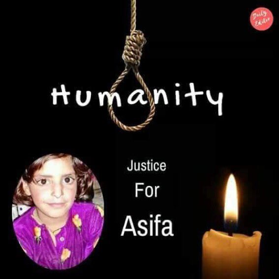 abduramshad's tweet photo. #RapistsDeservesDEATH
Government should make laws Strict for Rapists, 
Rape is the death of a girl.
This judgement should be a lesson for everyone  
#JusticeForAshifa 
#India https://t.co/DjFPJftBRc