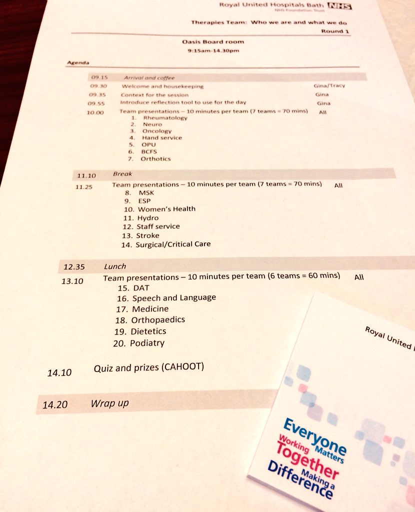 Halfway through the #TherapiesIntegrationDay here in Bath. Great to see and hear about all the services we offer!

Our core values are embedded in this next chapter for the <a href="/RNHRDBath/">RNHRD</a> &amp; <a href="/RUHBath/">RUH Bath 🏥</a>’s integration next year 

@PTOTSLTdept
#TherapiesMatter #TherapiesTogether