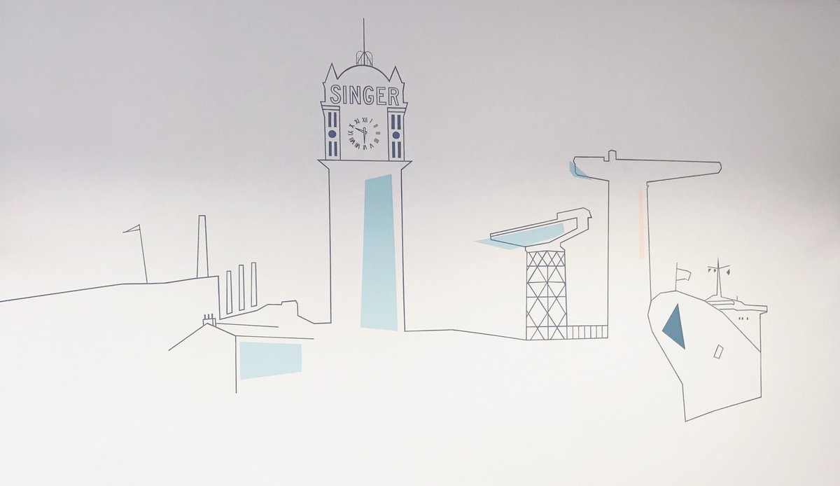 mairitimoney's tweet photo. I just finished my first mural for Concept Group - a company based in Clydebank. The design draws upon the landmarks and history of the surrounding area including The old Singer Factory, The Titan Crane and The QE2 ship. #Mural #Clydebank #Titancrane #QE2 #Singerfactory #Glasgow https://t.co/xEhoLjfx0B