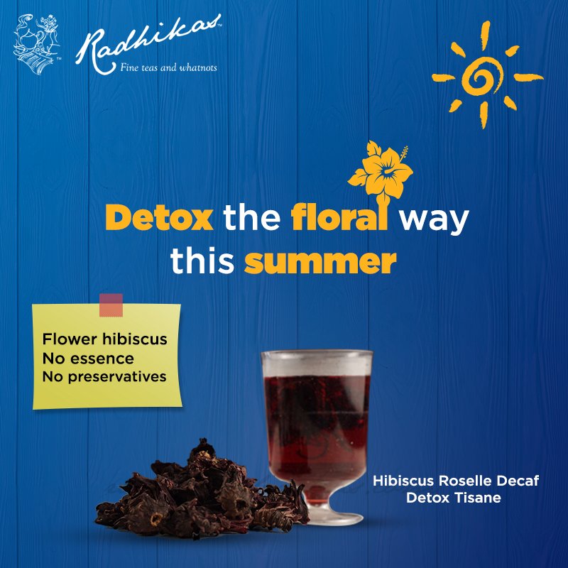RadhikasTeas's tweet photo. In the mood for a summer detox ritual? Well, revel in #HibiscusRoselleDecafDetoxTisane with
1) A tangy flavor and
2) Vibrant color  
3) Aids digestion
Sip on it during a hot summer afternoon or any time you please. #RadhikasFineTeas #SummerTeaSurprises #SummerBlends #Hibiscus https://t.co/oxw20BoJ9e