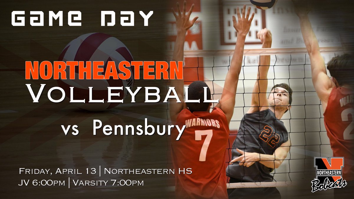 VOLLEYBALL GAME DAY! <a href="/NESD/">Northeastern Bobcats</a> v @ PnsbryAthletics
Friday, Apr 13 | JV 6p| V 7p | Northeastern HS
<a href="/jchev14/">Jacob</a> <a href="/j_eisenhart00/">Jaco</a> <a href="/eyster_nate/">Nate</a> <a href="/alexcfinch7/">finch</a> <a href="/Jaredfurst/">Jared Furst</a> <a href="/Wyatt22Gdub/">Hudges</a> <a href="/austintrichard1/">Austin Richards</a> <a href="/zech_sanderson/">Zech Sanderson</a> <a href="/Trip__Williams/">Kyle Williams</a> <a href="/MtnDrew817/">D Willy</a> @ndotwilson <a href="/robbywolfgang16/">Robby</a> @rwolfgang3 <a href="/jarentz4/">Jodi Arentz</a>