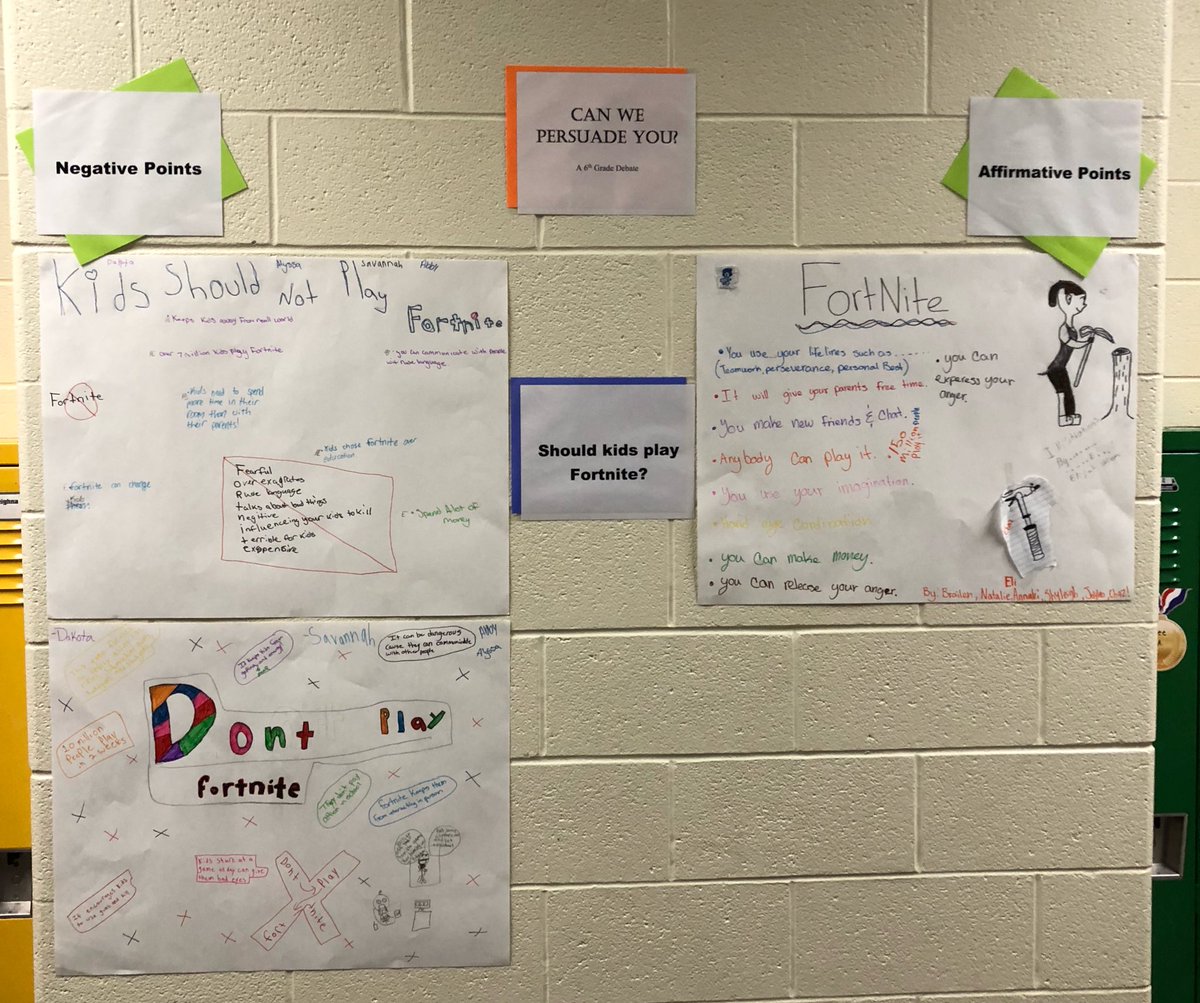 ShellyRoofe's tweet photo. When your students won’t stop talking about #Fortnite you’ve got to figure out a way to make it educational! #classroomdebate #research #speakingskills #lifelinesbeingused #makeitwork #socsowen https://t.co/M2sHwQB0Ch