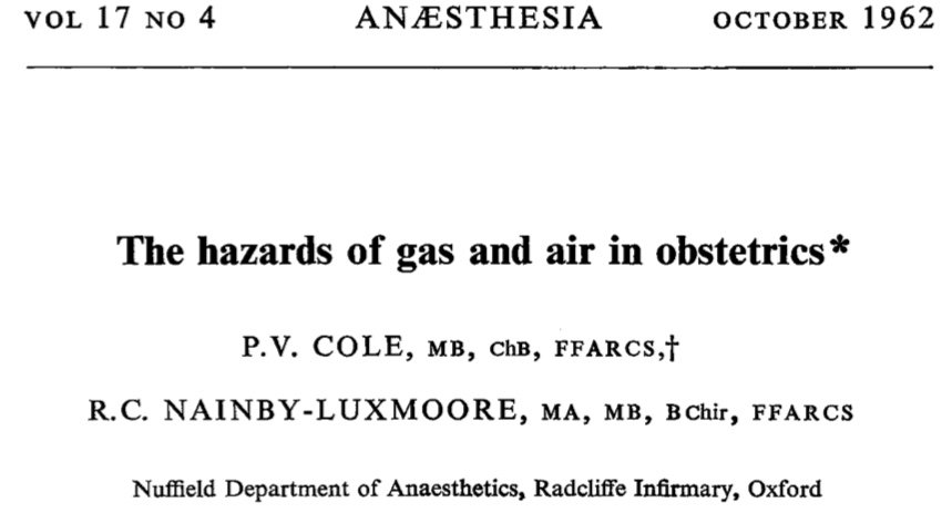 Anaes_Journal's tweet photo. Todays #ClassicPaper is about the hazards of gas and air in obstetrics from 1962.
"The total amount of faulty apparatus must, therefore, be fairly large."
Here is the original paper 👇 https://t.co/8GxR2CwfLW
...and here is the commentary 👇 https://t.co/Vt8kWXcm0W
#FOAMed https://t.co/FMMU8dnzGu