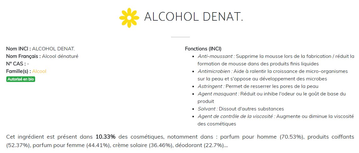 INCIBeauty's tweet photo. Alcohol denat : L'alcool dénaturé est rendu impropre à la consommation pour être utilisé en #cosmétique. Il est aussi utilisé en #bio mais n'est pas recommandé pour les peaux très sensibles comme celles de bébé. https://t.co/dfNlZ12NH1 https://t.co/REOaElE4Zd