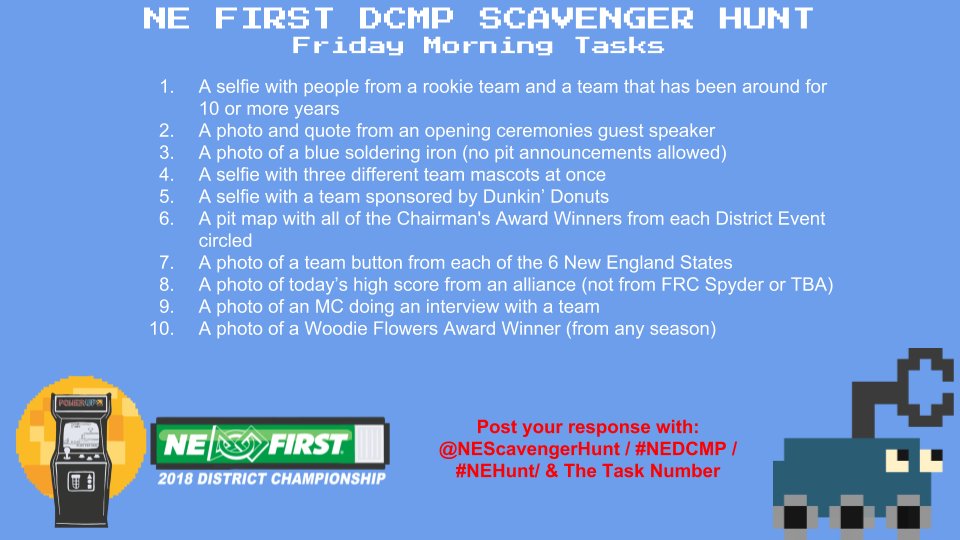 Here's the Friday Morning Tasks! #NEHunt <a href="/NE_DCMP/">NE DCMP</a> #NEDCMP