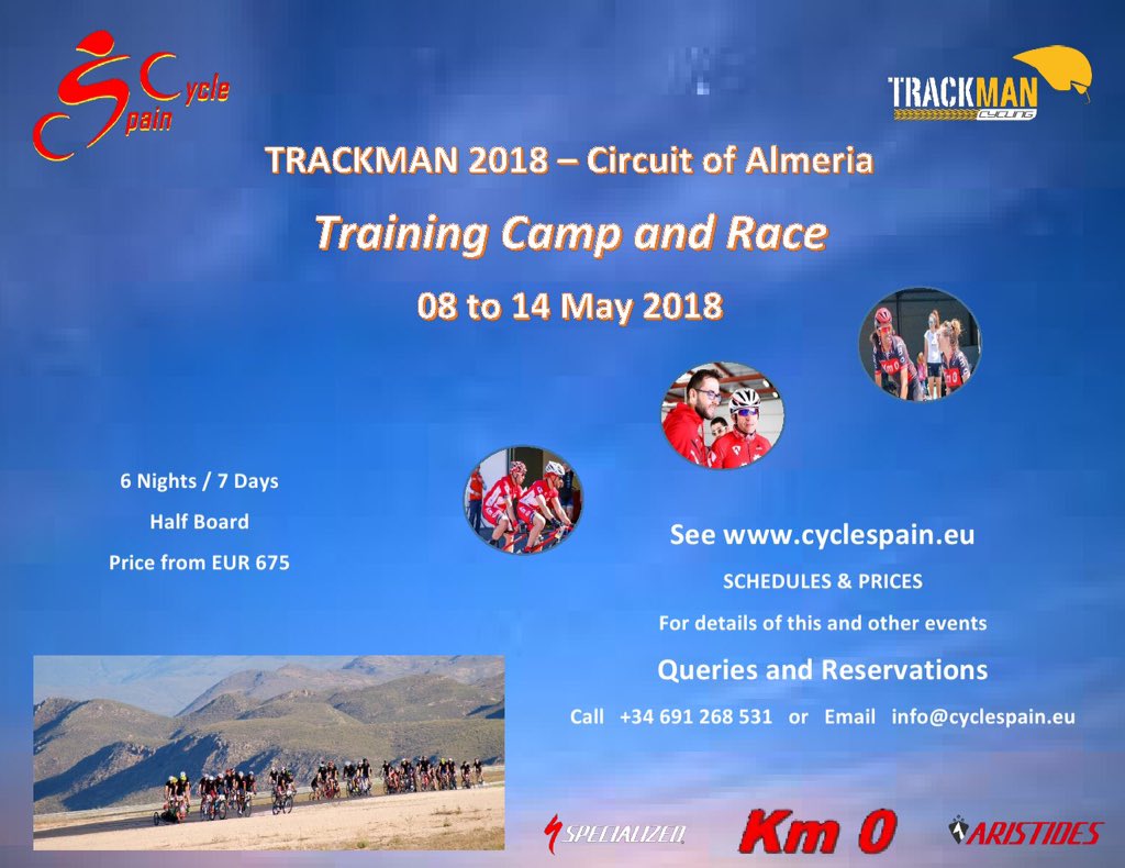 CycleSpainEU's tweet photo. TIME IS RUNNING OUT. Book now for TRACKMAN 2018 Training Camp and Race. See https://t.co/mwli0cV69n for full details. 
#roadcycling #cycle #bike #cyclisme #trainingcamp #traininginwinter #almeria #passioncyclisme #cycling #cycliste #guide #trip #spain #almeria #andalucia #espagne https://t.co/d97wDSWWPr