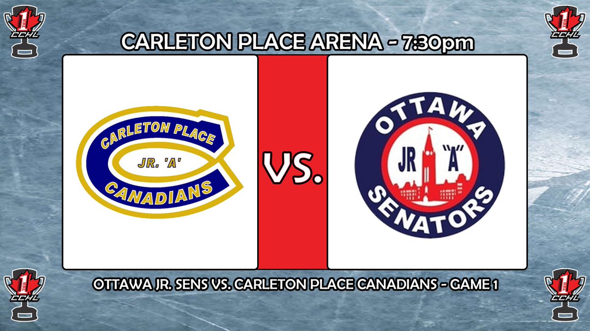 TheCCHL's tweet photo. This is it. The Bogart Cup. 

3 straight year these teams have competed against each other in the final. Carleton Place are the defending champions. Can they three-peat or will Ottawa overcome the Canadians?

@OttawaJrSens vs. @CPCANADIANS - Game 1

Going down in the Bogart Cup! https://t.co/Q4wHfjN8hR