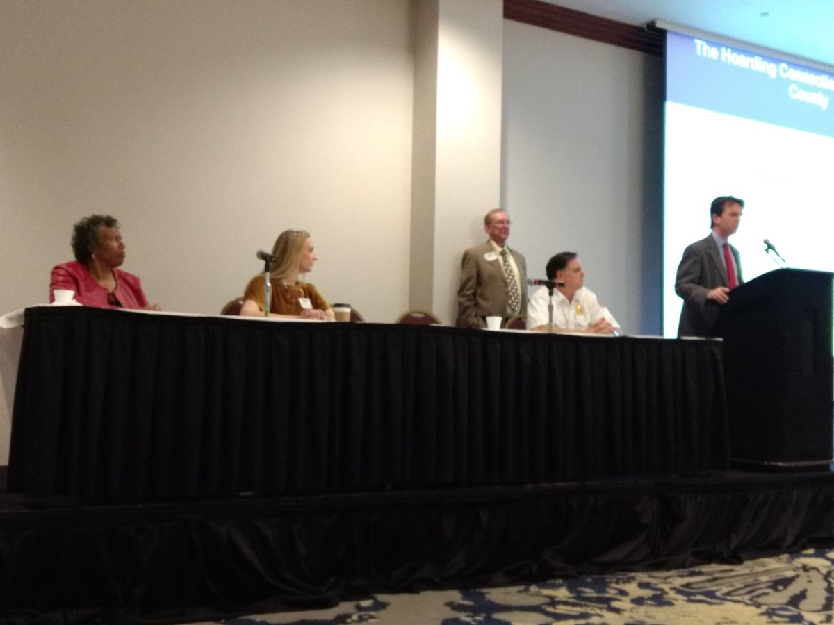 HoardingConnect's tweet photo. Panel discussion on community responses to hoarding w Etta Smith-Wells @BenRose1908 Natasha Pietrocola @CuyahogaCounty APS, Robert Crowe @RockyRiverOhio fire Dept, @bertrahl and Judge Ron O'Leary @CityofCleveland Housing Court. #hoarding https://t.co/iIohxkjm3J