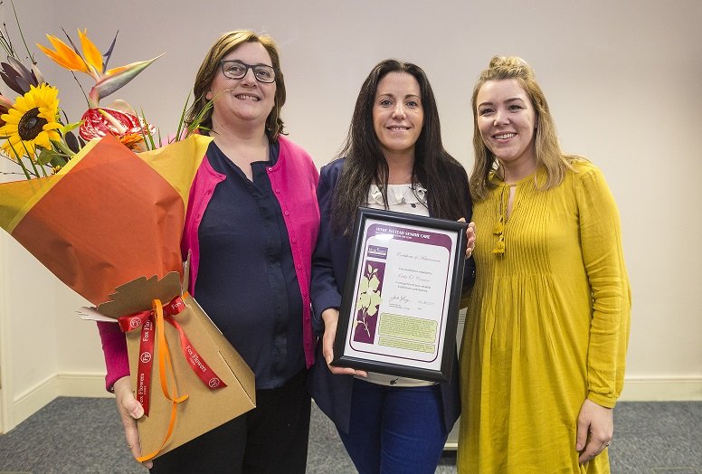 Congratulations to Orla O' Connor on being awarded @HomeInsteadIrl Regional #CAREGiver of the Year. (Pic: Tracy Lyness, Orla O Connor, Andrea Dickinson)