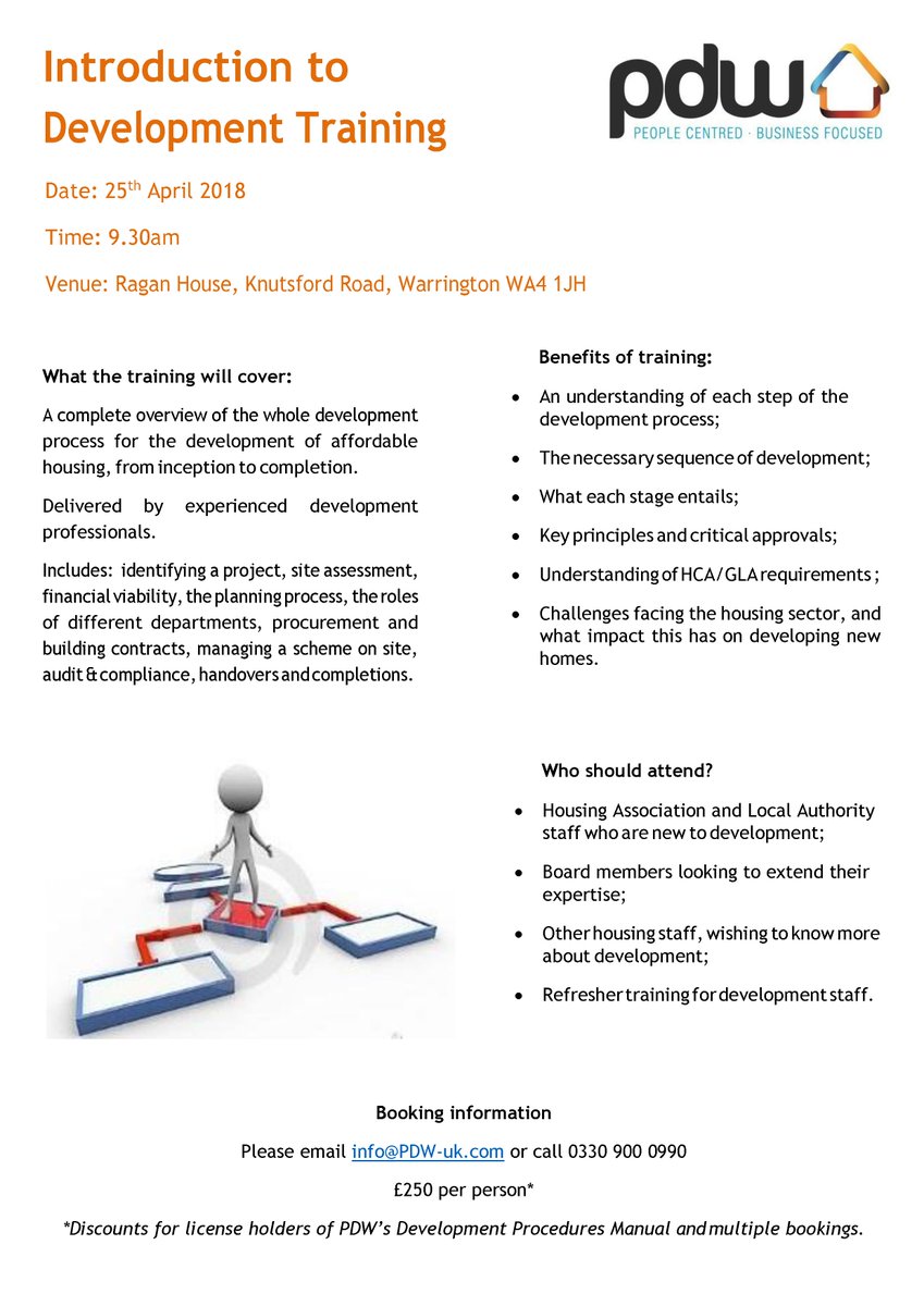 PDWLtd's tweet image. Limited spaces available, please contact 0330 900 0990 or info@pdw-uk.com for further info #developmenttraining #ukhousing