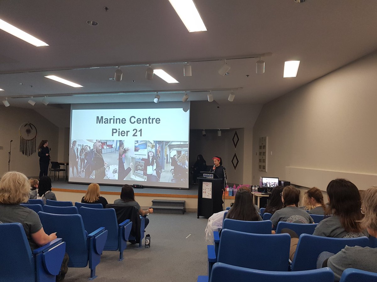 Techsploration's tweet photo. Our #2018techsplorers from @DrJHGRegional are now up! They're presenting on their role models from Canada Border Services! #womeninSTEM #womenintrades #techsploration20 https://t.co/ncsd2Rdiek