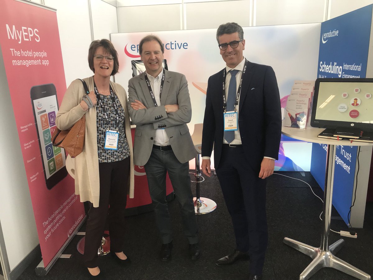EPS_Eproductive's tweet photo. .@EPS_Eproductive CEO Chris Cowls with Hannita and Joost Peeperkom (CFO) from Eden Hotels @EdenHotelsNL #HITECams #Amsterdam #Hotels https://t.co/cVX4xh4A4F