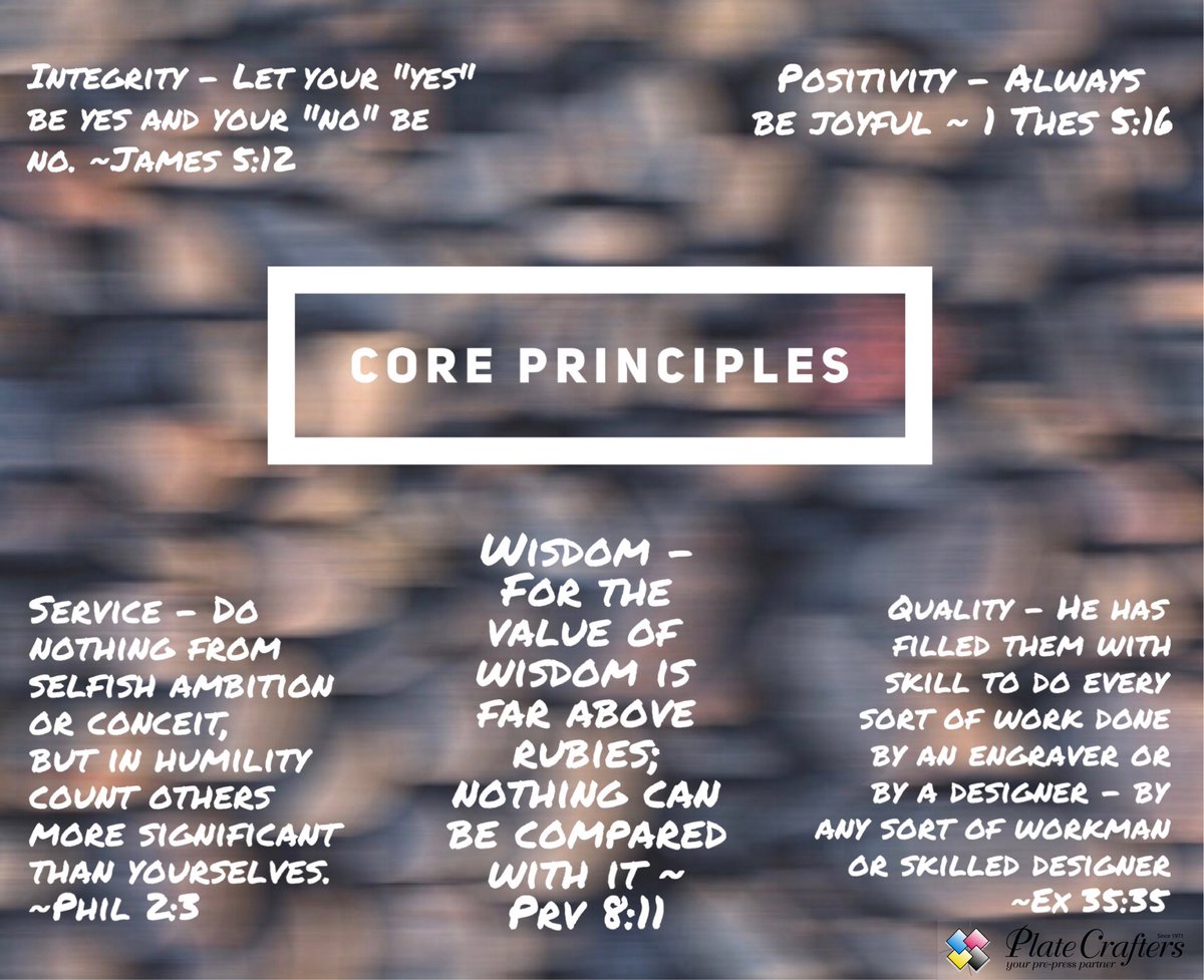 PlateCrafters's tweet photo. The principles that guide PlateCrafters: Integrity - Service - Quality - Wisdom - Positivity.

https://t.co/0Q9QSFoDWd

#PlateCrafters #Principles #ForHim #Flexo #Prepress #Polymer #HotStamping #Packaging #Magnesium https://t.co/35TT2YA9xj