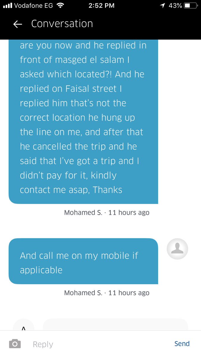 _M_Nasser's tweet photo. @Uber_Support I've met a lot of troubles dealing with @Uber_Egypt customer service, they were dealing totally unprofessionally with such a serious problem https://t.co/f8nsvu5Msl