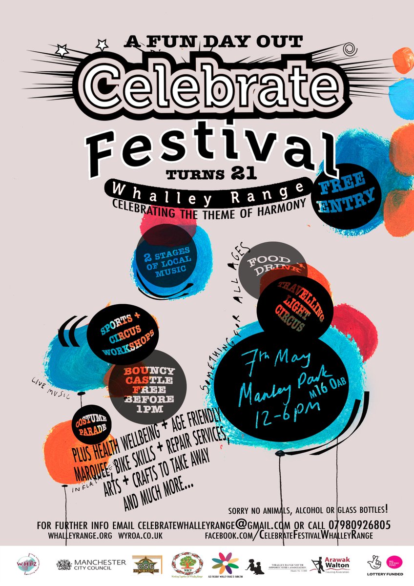 oh_thea's tweet photo. Whalley Range's festival Celebrate is baaaaack. 7th may, lets hold hands and stare in to each others eyes whilst the lead singer of a local band wails in the background and the smell of grass is pungent... https://t.co/koq6atMRw0