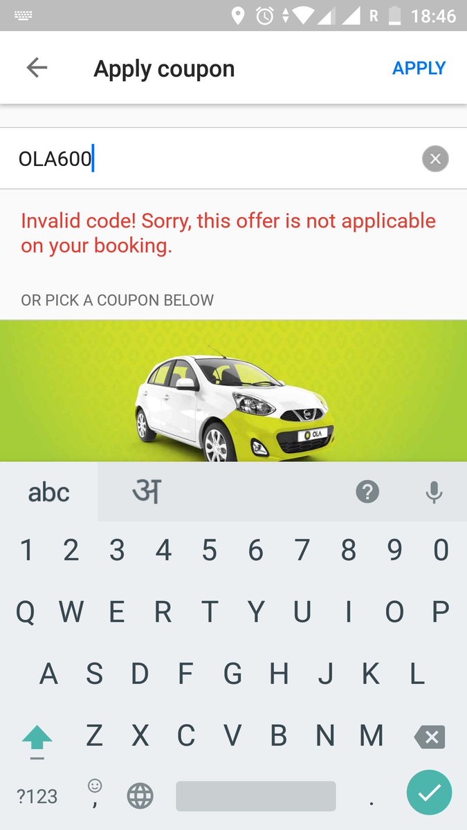 nickgupt's tweet photo. @ola_supports No resolution provided via DM.

The code is not working. Stop scamming customers. DONT CHEAT CUSTOMERS. https://t.co/Vw2Hxa8vhD