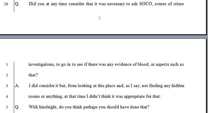 drifloud's tweet photo. #HampsteadCoverUp UNEDITED snap-shot of PART of the transcript of DS Matthew Fernandez's Court testimony, 20/2/2015. DS Fernandez was being questioned as to why he didn't get SOCO to PROPERLY examine the church crime scene. He replied: "I didn't think it was appropriate" https://t.co/2RUHfWzbRn