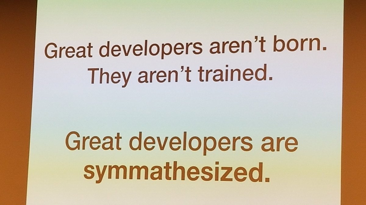 mdclement's tweet image. We need great teams and meetups and communities to develop great developers. @jessitron #MobProgramming2018
