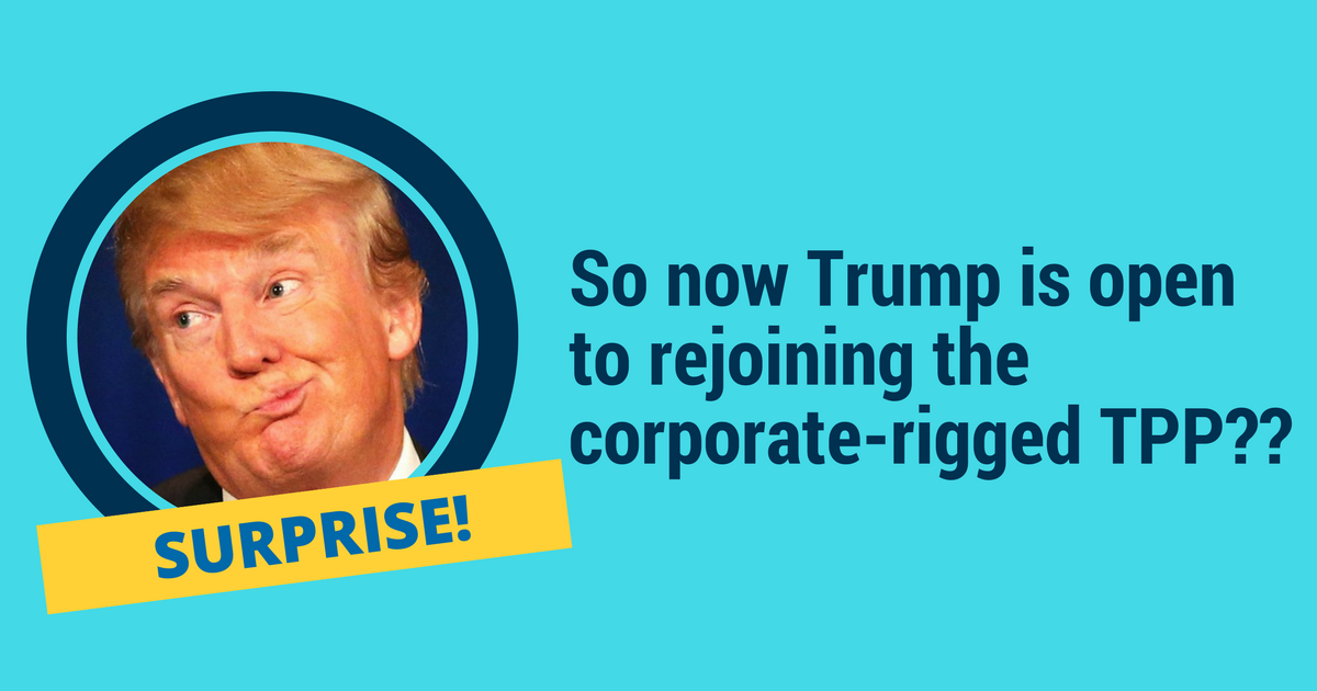 CWAUnion's tweet photo. President Trump is considering rejoining #TPP. The TPP is purpose-built to give multinational corporations more power to pit working people against each other &amp; drive down wages &amp; lower standards. We defeated it once &amp; will defeat it again. https://t.co/QbNjKSG0iS