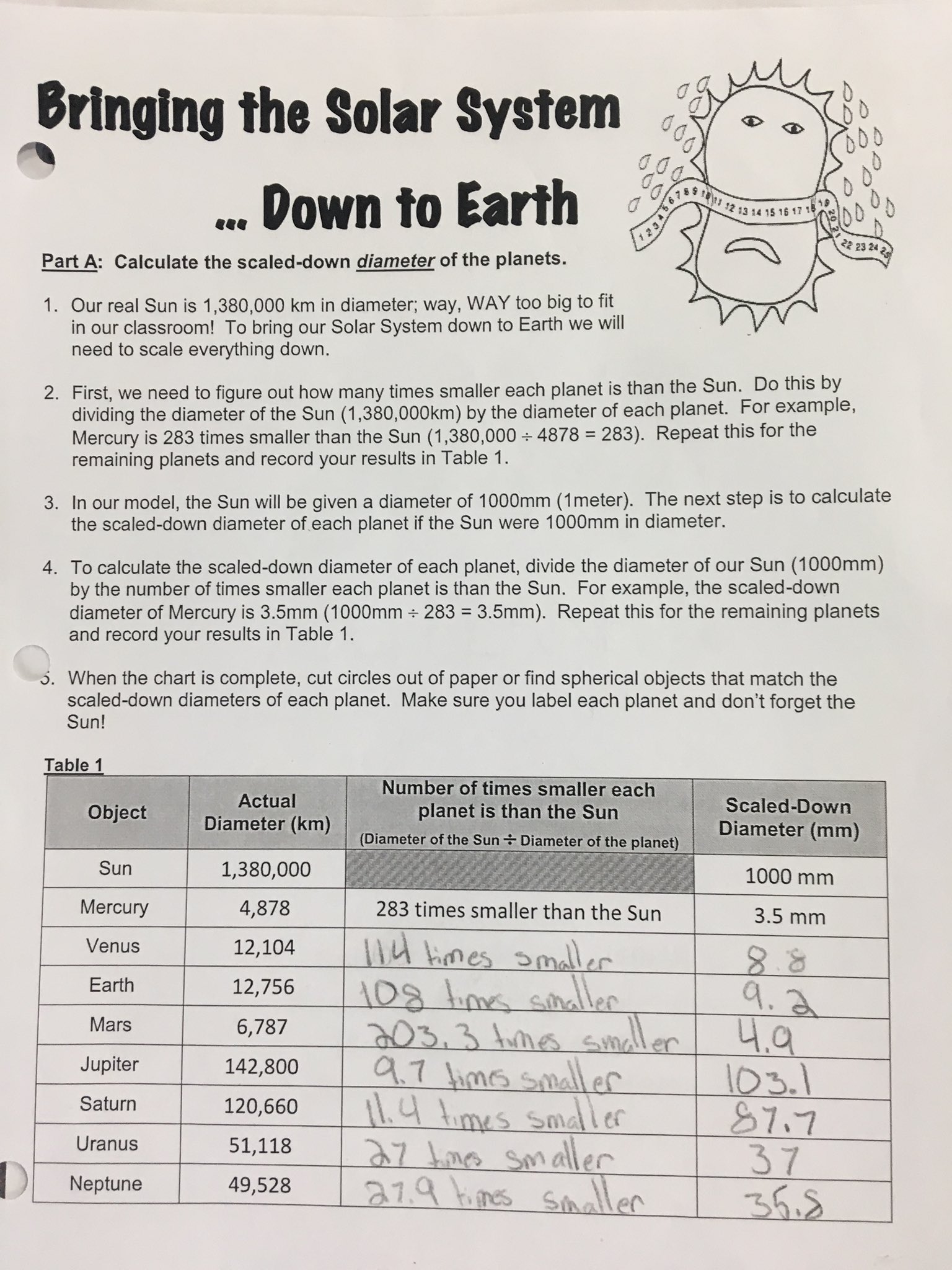 calculate scale of solar system