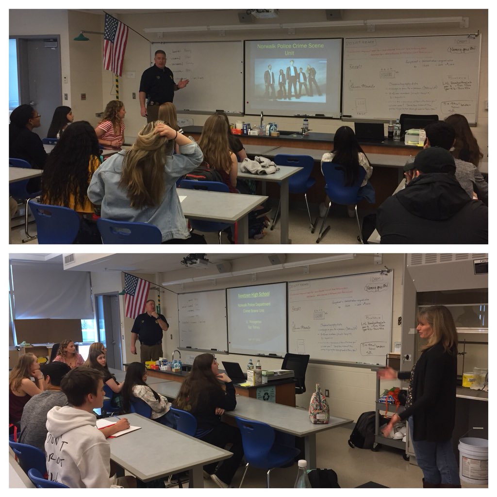Lt. Weisgerber &amp; Sgt. Tolnay of <a href="/NorwalkCtPD/">Norwalk, CT Police</a> speak about crime scenes and #evidence to Dr. Berechid’s #Forensics class at #NewtownHS. #science #guestspeaker #criminology