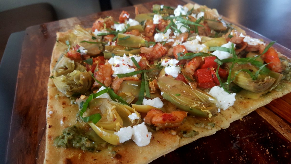 TGIF!  Start your meal with our seasonal #Crawfish &amp; #Artichoke Flatbread with goat cheese, basil, lemon zest &amp; red pepper flakes. 
#backstreetcafe #hugoortega #jamesbeard #houston #riveroaks #traditions #houstoneats #seasonal #Htown #HTX #HTXfood