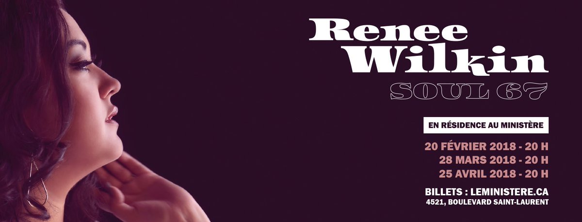 Ne manquez pas le dernier spectacle de ma série de 3 représentations au <a href="/leministere_ca/">Le Ministere</a> le 25 avril prochain. Je serai accompagnée de <a href="/melissaouimetmu/">Mélissa Ouimet</a> 😍
Billets : lepointdevente.com/billets/mns180…
#musique #concert #montreal #soul67 #rnb #groove @sixmedia #hit #jazz