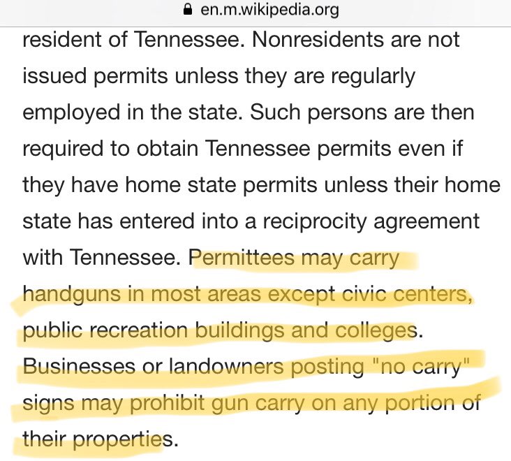 JeremyWMackay's tweet photo. @JScruggs0601 Tennessee does not allow weapons in public recreation buildings and where land owners post signs https://t.co/Iog8ye8zar