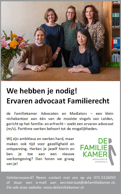Ben je of weet je een ervaren advocaat familierecht? Onze stamgast De Familiekamer is op zoek:
defamiliekamer.nl/nieuws/we-hebb…
#vacature #familierecht #leiden