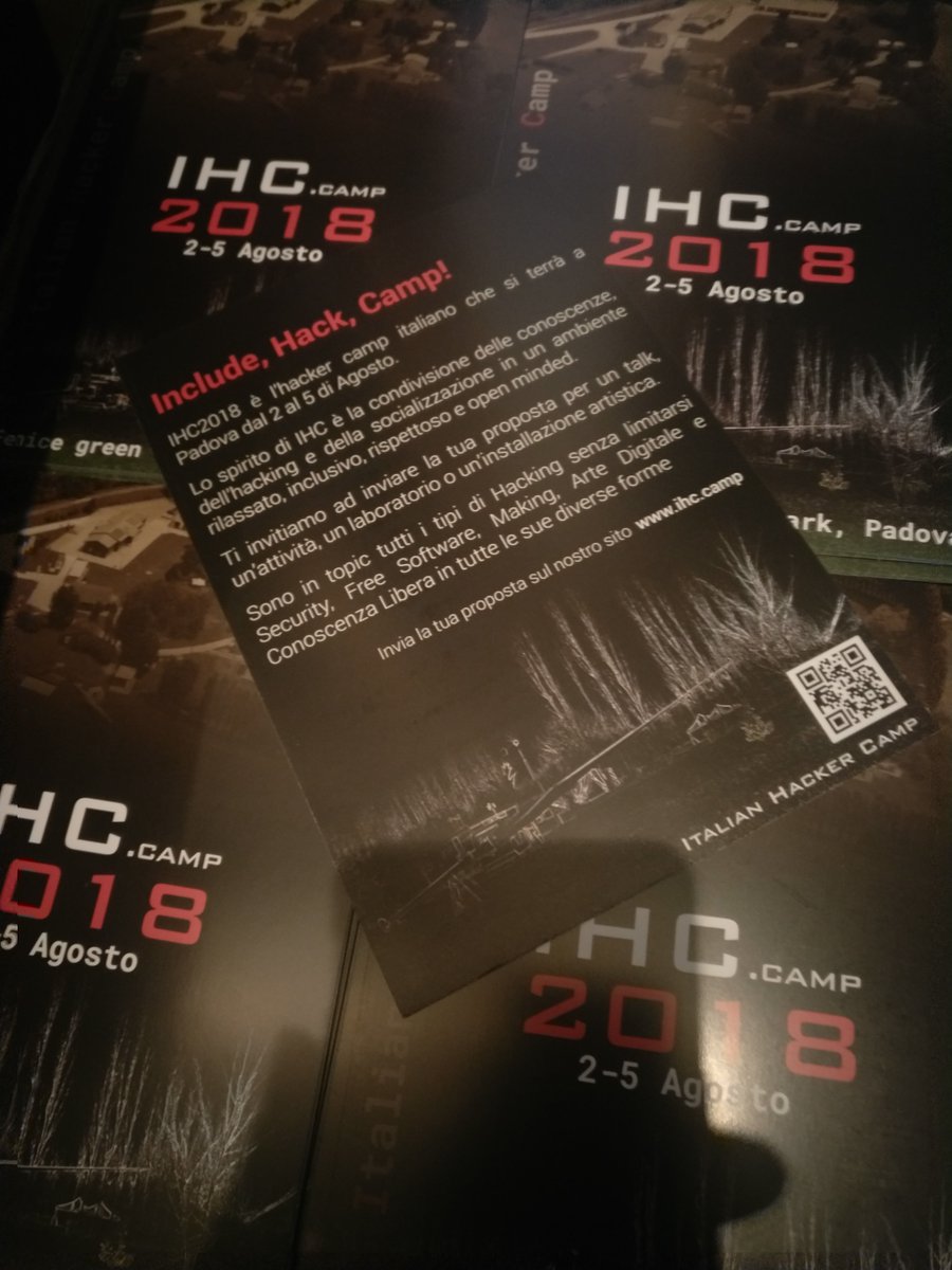 hackersembassy's tweet photo. Al warmup di organizzazione IHC2018 (Italian Hacker Camp)  che si terrà Sabato 14 e Domenica 15 Aprile a Padova si sono registrate oltre 50 persone per contribuire e aiutare a fare l’evento!

Le comunità si esprimono! :-)

p.s. In arrivo una tonnellata di stickers!!! https://t.co/CnAwe9fsXr