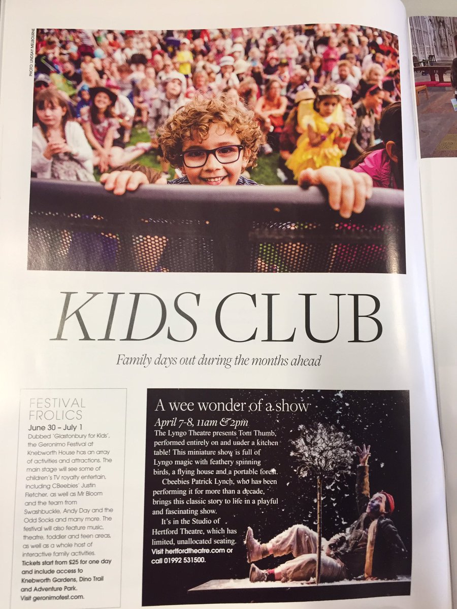 DiscoverHerts's tweet photo. On the cover this issue is @geronimofest_uk - a family festival coming to @KnebworthHouse later this summer. They're also the headline act in our Kids Club https://t.co/NH98kFipNx