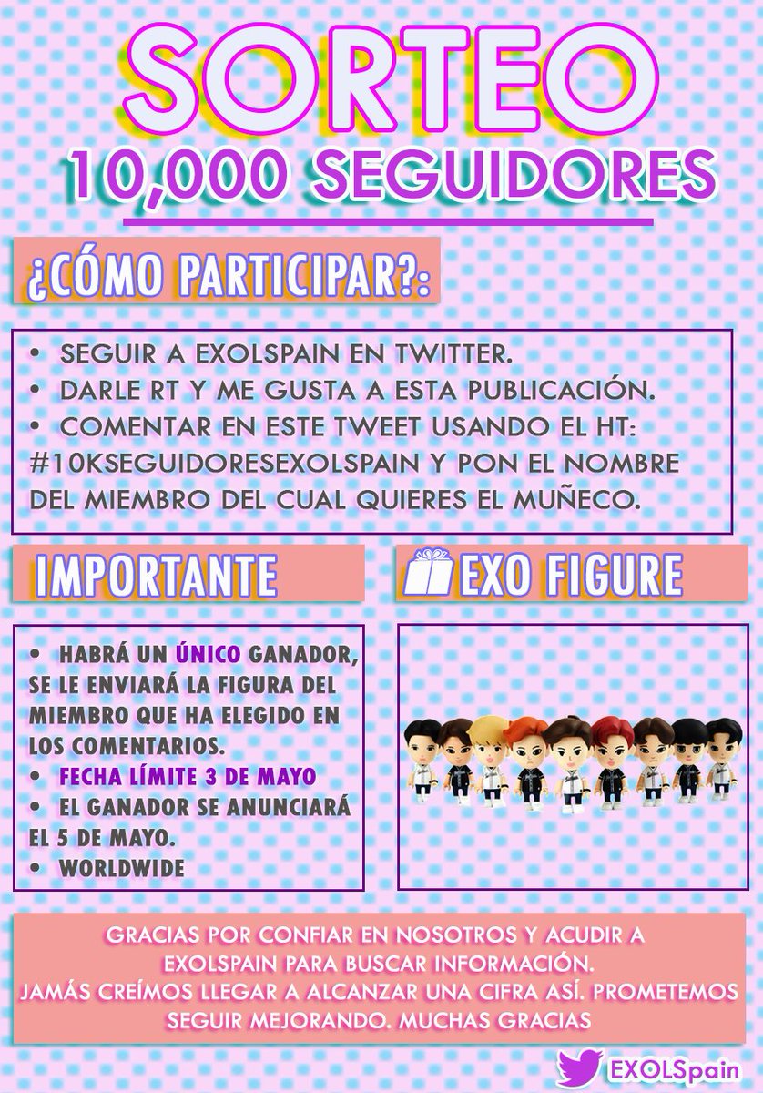 EXOLSpain's tweet photo. ¡Llegamos a los 10k seguidores!🎉

Gracias a todos los que nos seguís, como muestra de agradecimiento os traemos un #SORTEO

+ Más en la 📷

--

¡We've reached 10k followers!🎉

We appreciate everyone who follow us so to show our gratitude we've prepared a #GIVEAWAY

+ More on 📷 https://t.co/2mFbF303KL