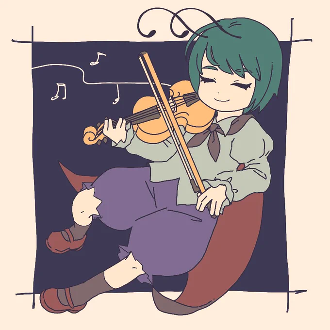 リグルバイオリンエアプ勢なので、間違えてても許してください… #深夜の真剣お絵描き60分一本勝負 