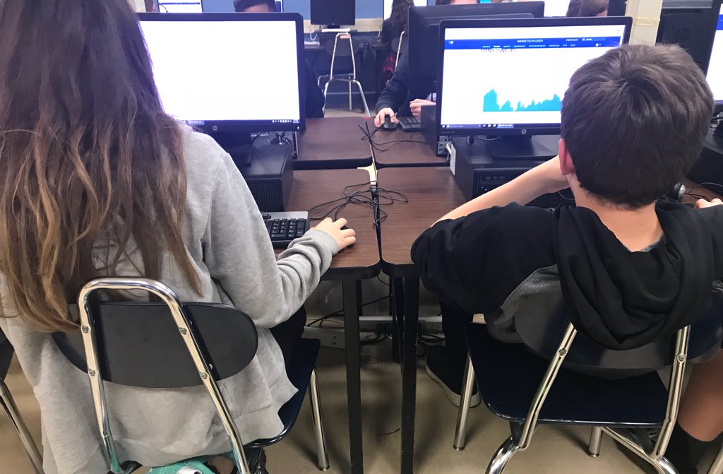 HGMS_GutierrezP's tweet photo. Day 2 of Stock Market project for my 7th PreAp classes. The level of questioning/conversations to help them decide where to  invest is quite impressive. @NISDGarcia Gladiators👍🏻 #FiscallyResponsible #Planners #6thPd #RealLifeLessons https://t.co/cQfUNaLOiL