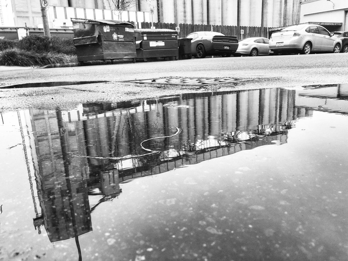 Puddle= “reflecting pool.” #grainelevator #parkinglot #work #commerce #industry #relfection #puddle