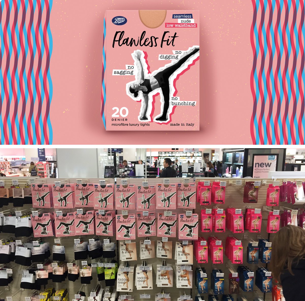 BrandOnShelf's tweet photo. Great to see Flawless Fit land in store! In what is a seemingly predictable market, our dynamic execution gives the promise of liberation and freedom, a new way to view tights. @BootsUK https://t.co/SXnUO6D6PX
